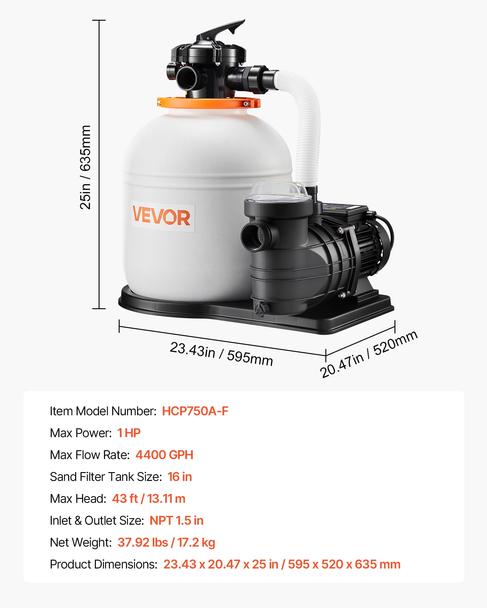 VEVOR 16in FlashPure Sand Filter Pump for Above Ground Pool, 1 HP 4400 GPH, Swimming Pool Filter System with Timer, 6X Faster Filtration with Media Installed, Leak-Resistant