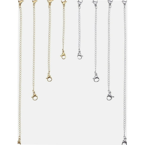 Stainless Steel Necklace Bracelet Extender Chain Set (8Pcs - 4 Gold, 4 Silver)