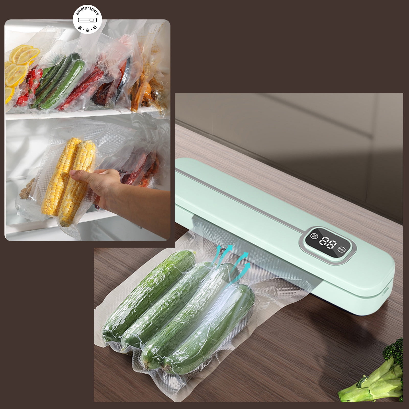 Taotanxi Vacuum Sealer Machine, Ultra Compact & Fully Automatic With Built-In Cutter, 85Kpa High-Performance Food Vacuum Sealer, Dry & Moist Modes, 12-Inch Enhanced Seal Strip,Green