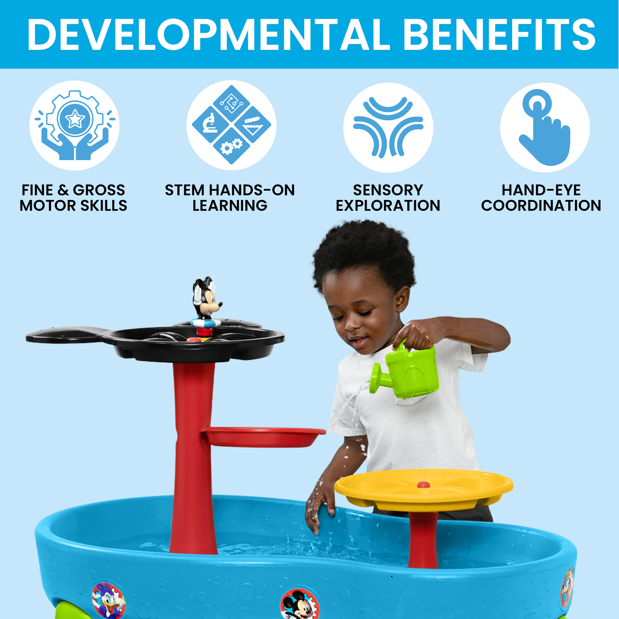 Spidey and His Amazing Friends Water Table by Delta Children - 3-Tier Water Play Table with 9-Piece Toy Set - Water Sensory Table + Summer Beach Toys for Outside Backyard for Toddlers Ages 2+, Blue
