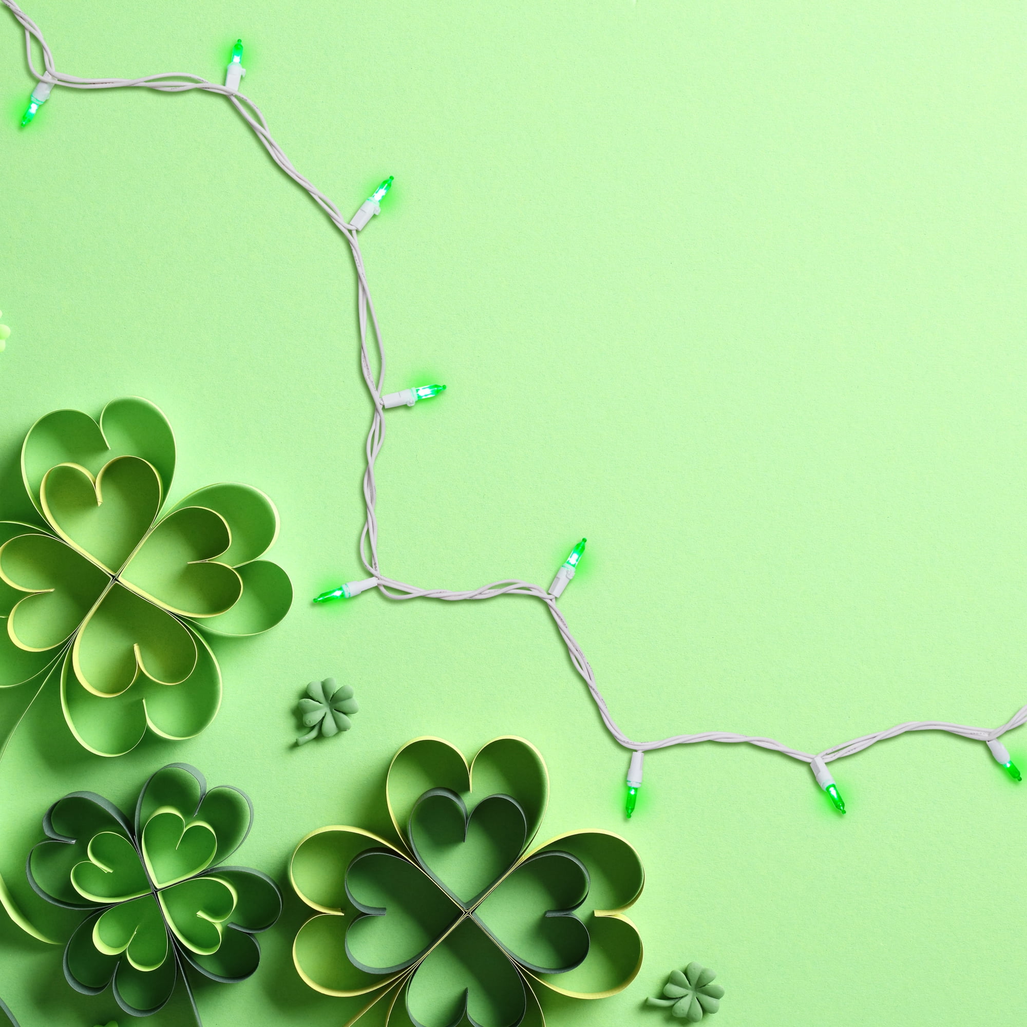 Set of 50 Green LED Mini Christmas Lights 4" Spacing - White Wire