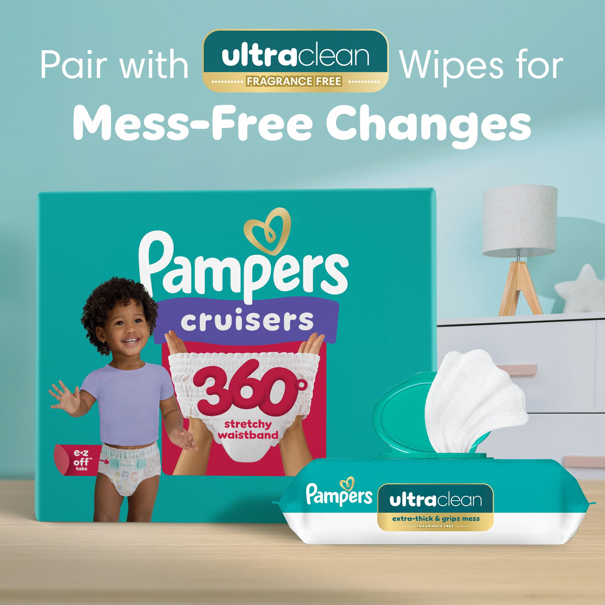 Pampers Diapers - Cruisers 360° - Size 4, 21 Count, up to 100% Leakproof Fit, Designed for Active Babies, Pull On Diaper, EZ Off Tabs Designed for Easy Changes