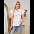 thumbnail image 4 of Tops con Volantes para Mujer, Blusas Bohemias con Cuello en V y Muescas, Camisetas Tipo Túnica con Mangas Abullonadas en M, 4 of 9