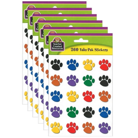 UPC: 0194629032075 | Teacher Created Resources Colorful Paw Print Stickers Valu-Pak 260 Pieces Per Pack 6 Packs