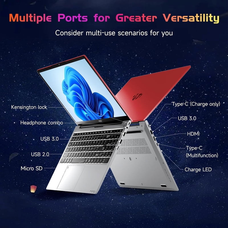 2026 Newest Laptop, 15.6-Inch FHD Display Laptop 8GB RAM 256GB with Intel Quad Core-12th N150(Up to 3.4GHz), ROM Business Laptop Computer, Fingerprint, Type C, Windows 11 Home, Red