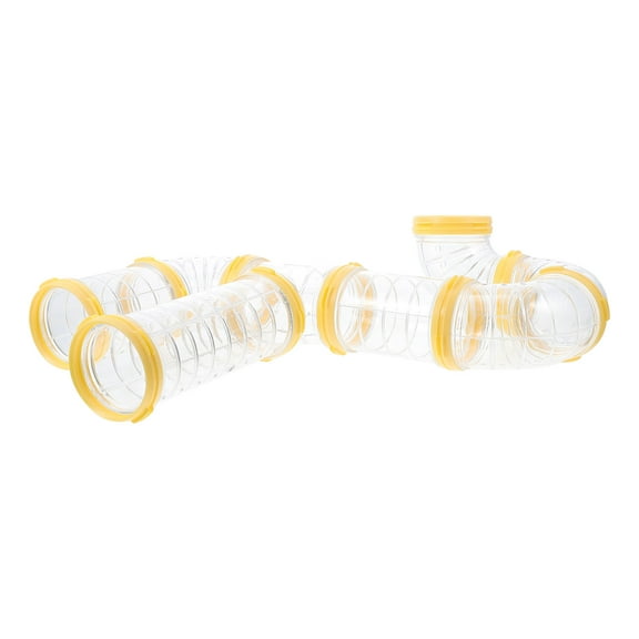 Transparent Yellow Hamster Tubes Set with Curved Tunnel Connectors for Small Animals Cage Exercise Accessories
