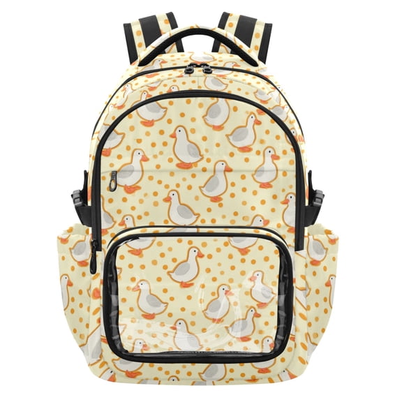 PVC Casual Backpack 25L Daypack with Laptop Compartment Lightweight Travel Backpack for Work Outdoor Activities Yellow Polka Dot Duck