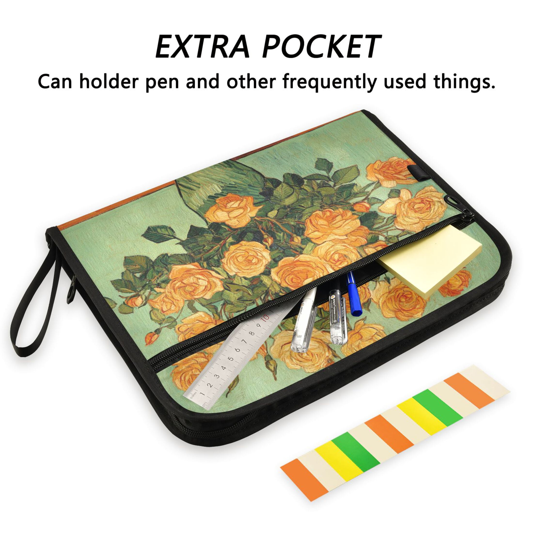 WOBOGO Oil Painting Patterns for Yellow Rose Pots Expanding File Folder Letter Size Accordion Filing Organizer 13 Pocket Separate Organ Pocket