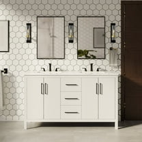 Copenhagen 60" Double Bathroom Vanity with White Cabinet and Engineered Marble Top