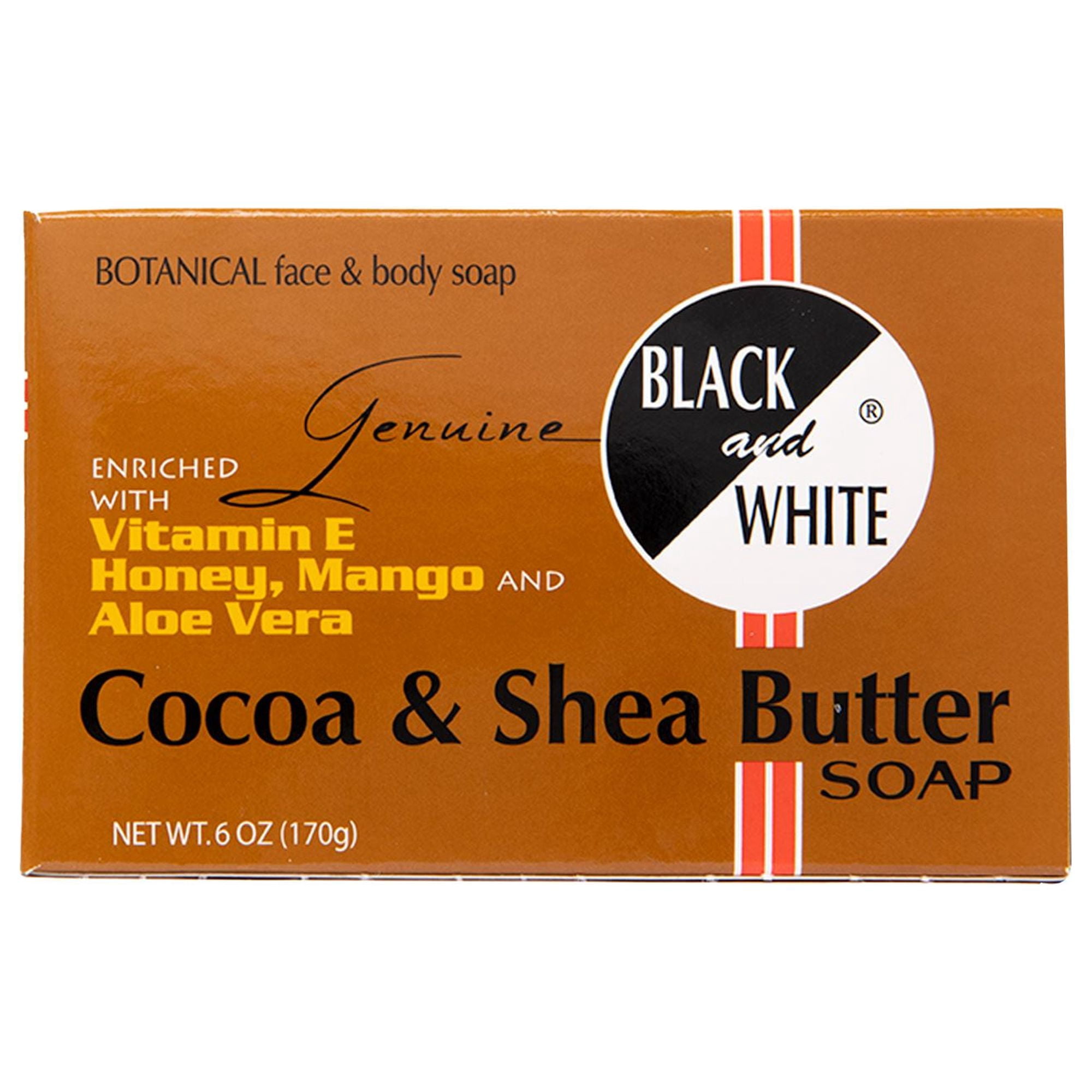 (4 pack) Genuine Black & White Cocoa and Shea Butter Soap, 6 oz., for Dry and Sensitive Skin