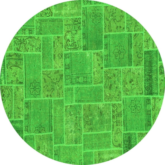 Ahgly Company Indoor Round Patchwork Green Transitional Area Rugs, 7' Round