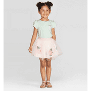 Mila & Emma Toddler Girls' Floral Print 2pc T-Shirt and Embroidered Skirt Set 2T