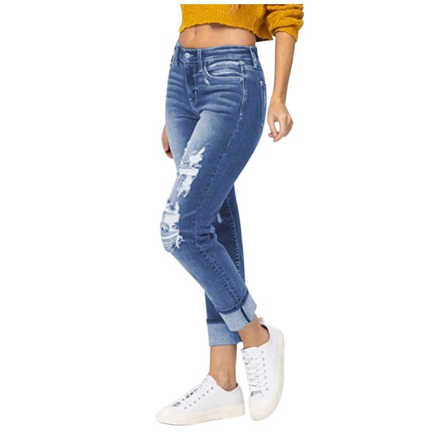 Wyzesi Wide Leg Jeans Women Plus Size 3X Ladies' Distressed Ripped Casual Streetwear Hop Straight Leg Mid Rise Jeans