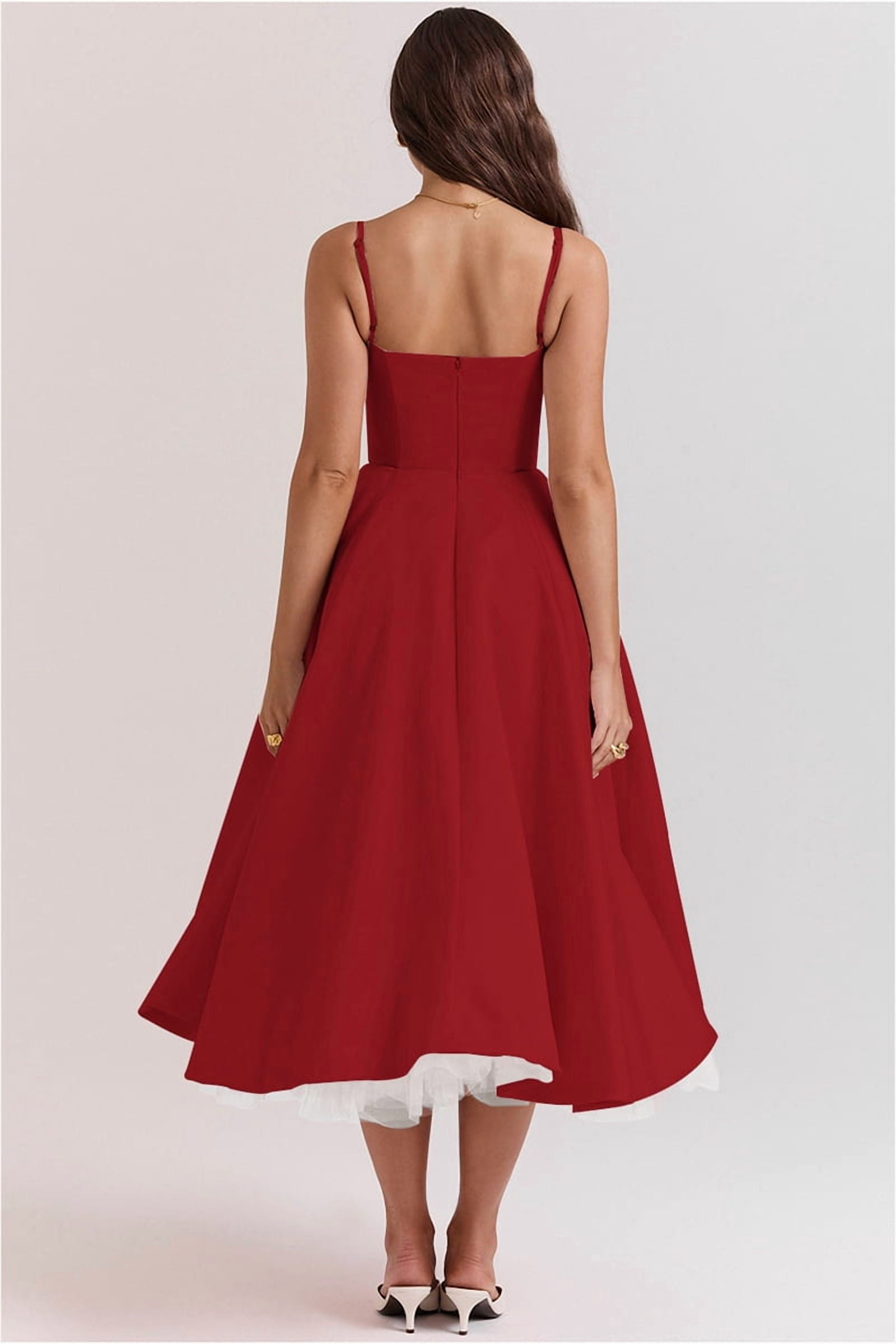Wedding Guest Dresses for Women Spaghetti Straps Corset Homecoming Floral Lace Maxi Prom Dresses Red L