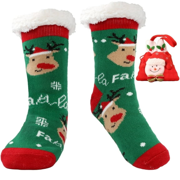 Women Slipper Socks with Grippers Non Slip Sherpa Lined Slipper Socks Home Grips Socks