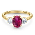 thumbnail image 3 of Gem Stone King 1.85 Ct Oval Red Created Ruby 18K Yellow Gold Plated Silver Ring, 3 of 6