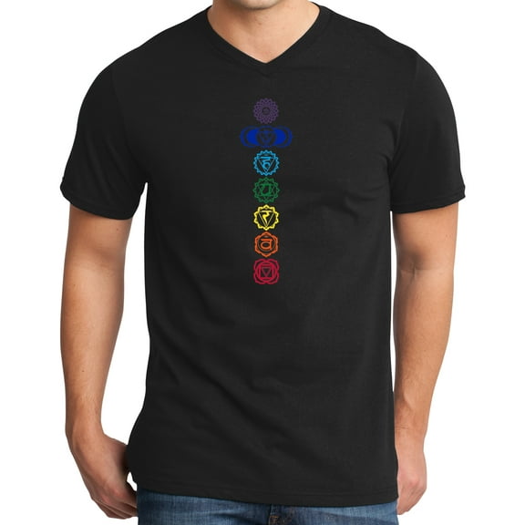Men's 7 Colored Chakras V-neck Yoga Tee Shirt - Black, Extra Small