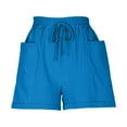 thumbnail image 5 of Fengactive Women's Cotton Linen Casual Shorts Loose Fit Drawstring Elastic Waist Pull On Shorts with Pockets, 5 of 8