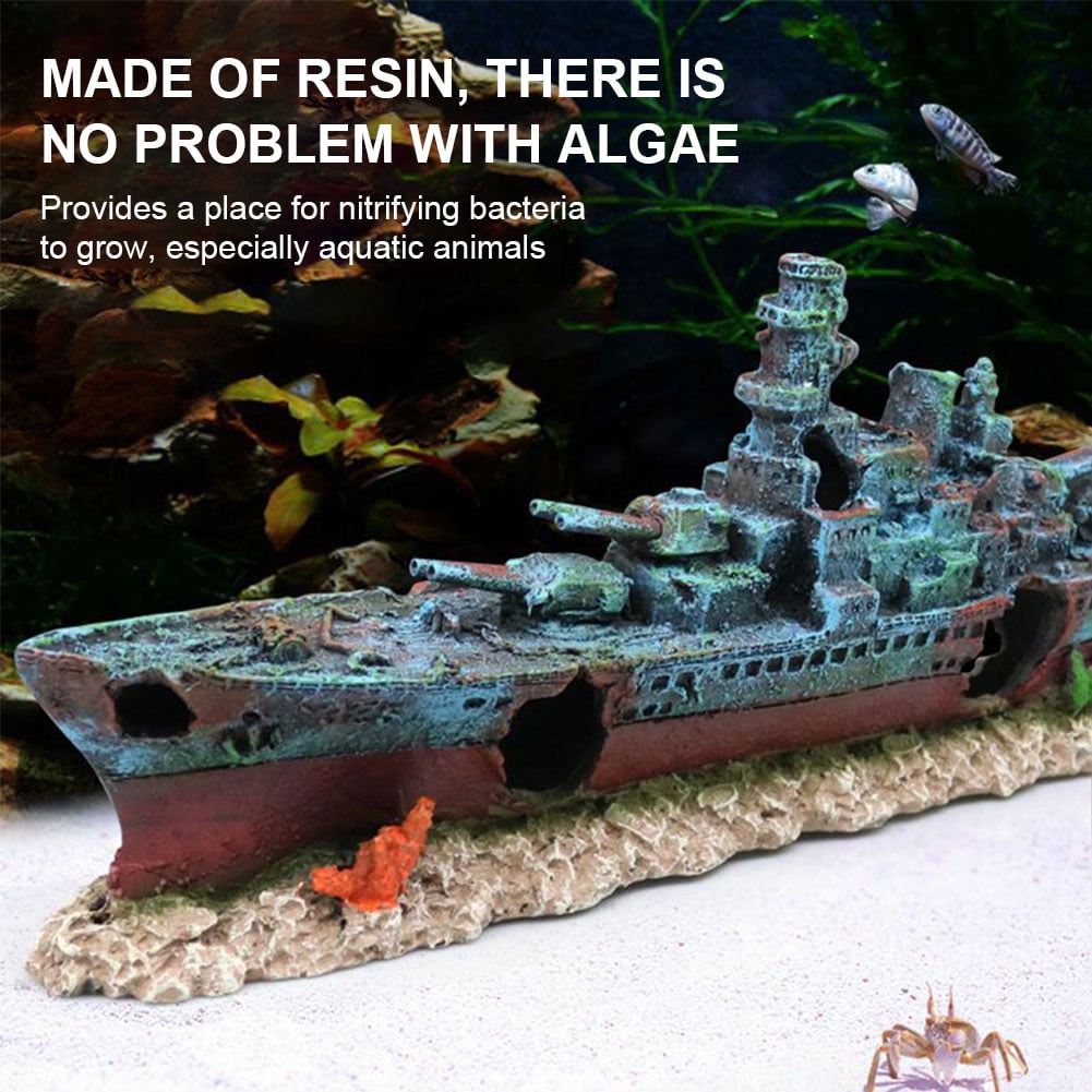 golytefs Aquarium Resin Sunken Pirate Ship Multifunction Creative Warship Wreckage Reusable Shipwreck Decorations for Fish Tank Cave Decor Accessories