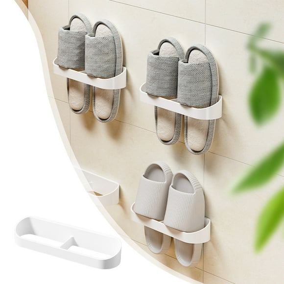 SouMaox Bathroom Slipper Rack Wall Mounted Shoe Storage Shelves Draining Organizer for Home, White