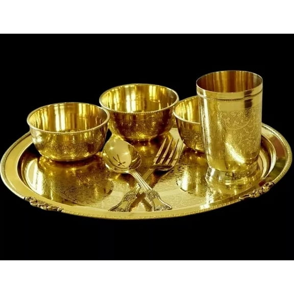 brass etched 7 pieces dinner plate set for home/ office/ gift item