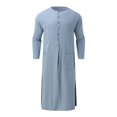 thumbnail image 2 of xiaxaixu Men Robe, Long Sleeve Kaftan Button Closure Solid Color Slit Lightweight Thobe Arabic Clothes, 2 of 9