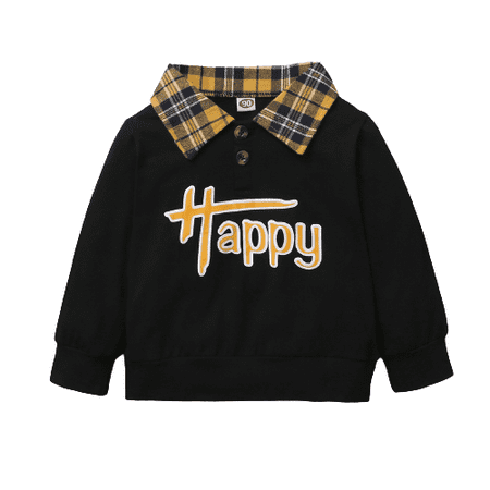 

NZRVAWS Infant Baby Boys Clothes 12 Months Baby Boys Letter Print 24 Months Boys Turn-down Collar Tops For Winter Black