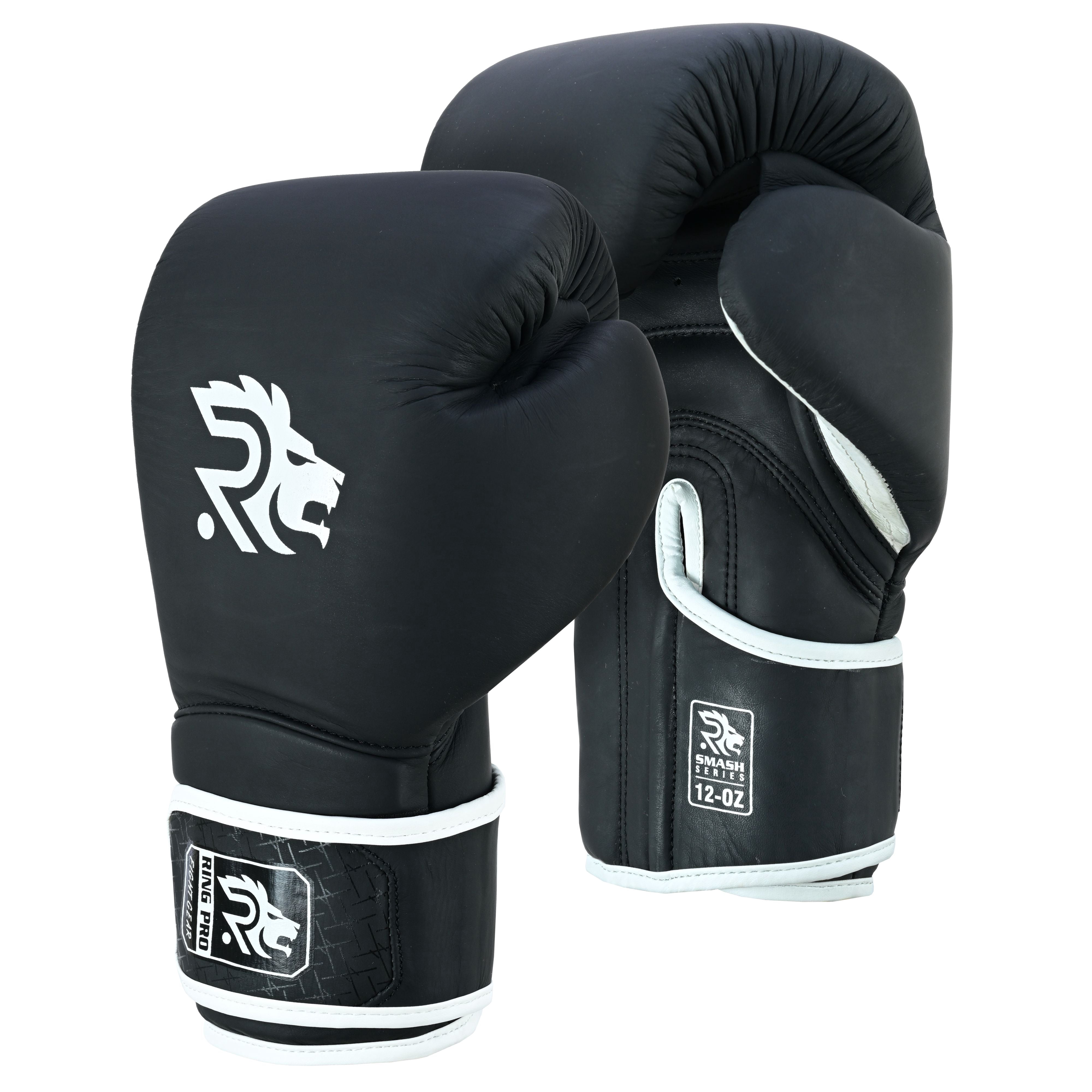 Ring Pro Sports Smash Series Boxing Glove Made of Matte Cowhide Leather for Boxing & MMA - Black 16 oz
