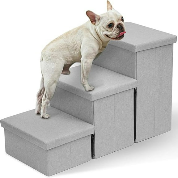 Niubya Dog Stairs 3-Step Dog Ramp, Foldable Non-Slip Pet Stairs for High Beds Or Couch and Sofa,Light Gray