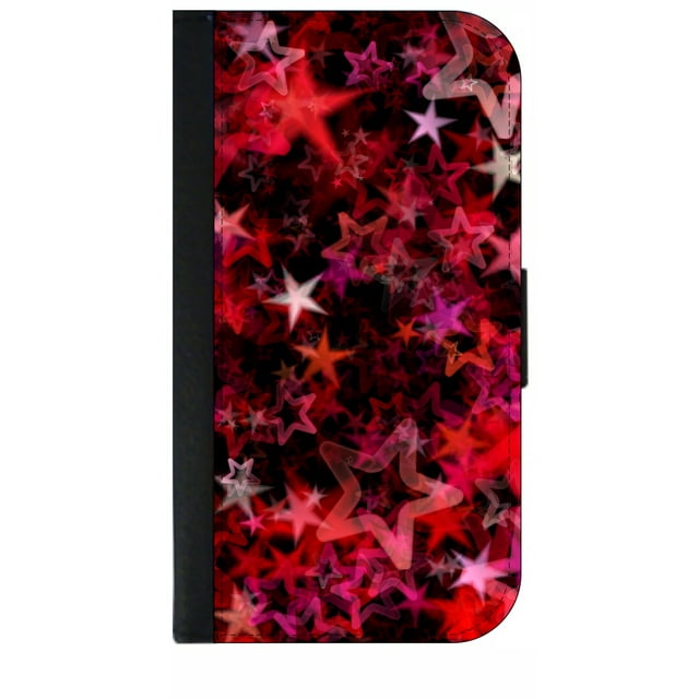 Pink and Red Stars Print Pattern with a Blue Bow Flat Print Design - Galaxy s10p Case - Galaxy s10 Plus Case - Galaxy s10 Plus Wallet Case - s10 Plus Case Wallet - Galaxy s10 Plus Case Wallet - s10 Pl
