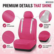 PIC AUTO Car Seat Covers - Sparkly Hot Pink Leather with Bling Glitter, Full Set, Waterproof, Airbag Compatible, Universal Fit