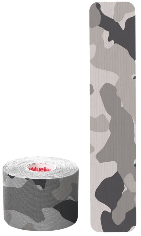 Mueller Kinesiology Tape, Precut I-Strip Roll, 20 strips, Gray Camo