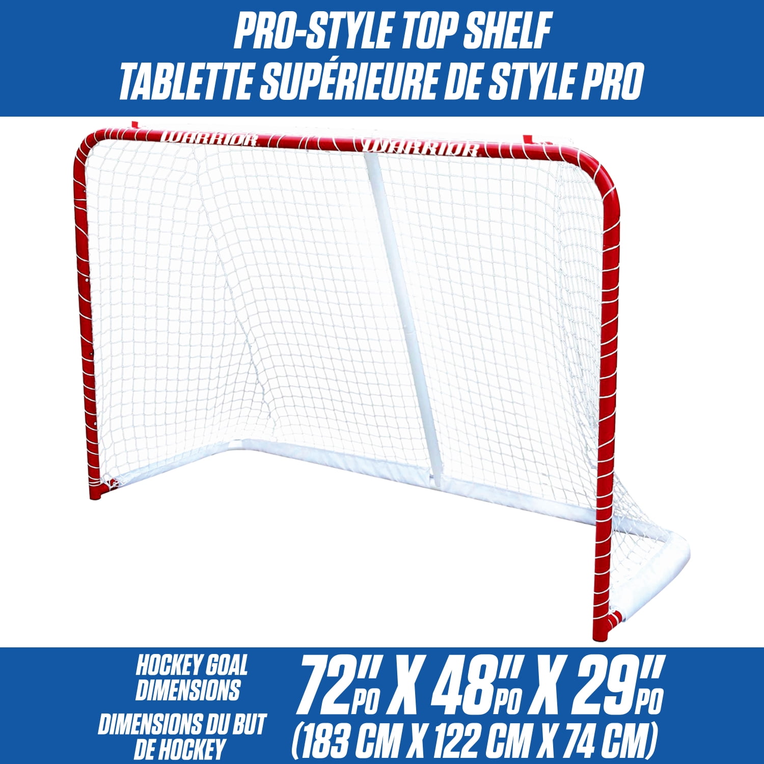 Warrior 72" Metal Street Hockey Net with 1.5" Tubing and Push Button Connectors - 72" x 48" x 29"