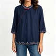 thumbnail image 5 of Womens Plus Size Tops Linen Elbow Length Sleeve Tshirts for Women Crew Neck Pullover Summer Fall Top M-4XL, 5 of 6