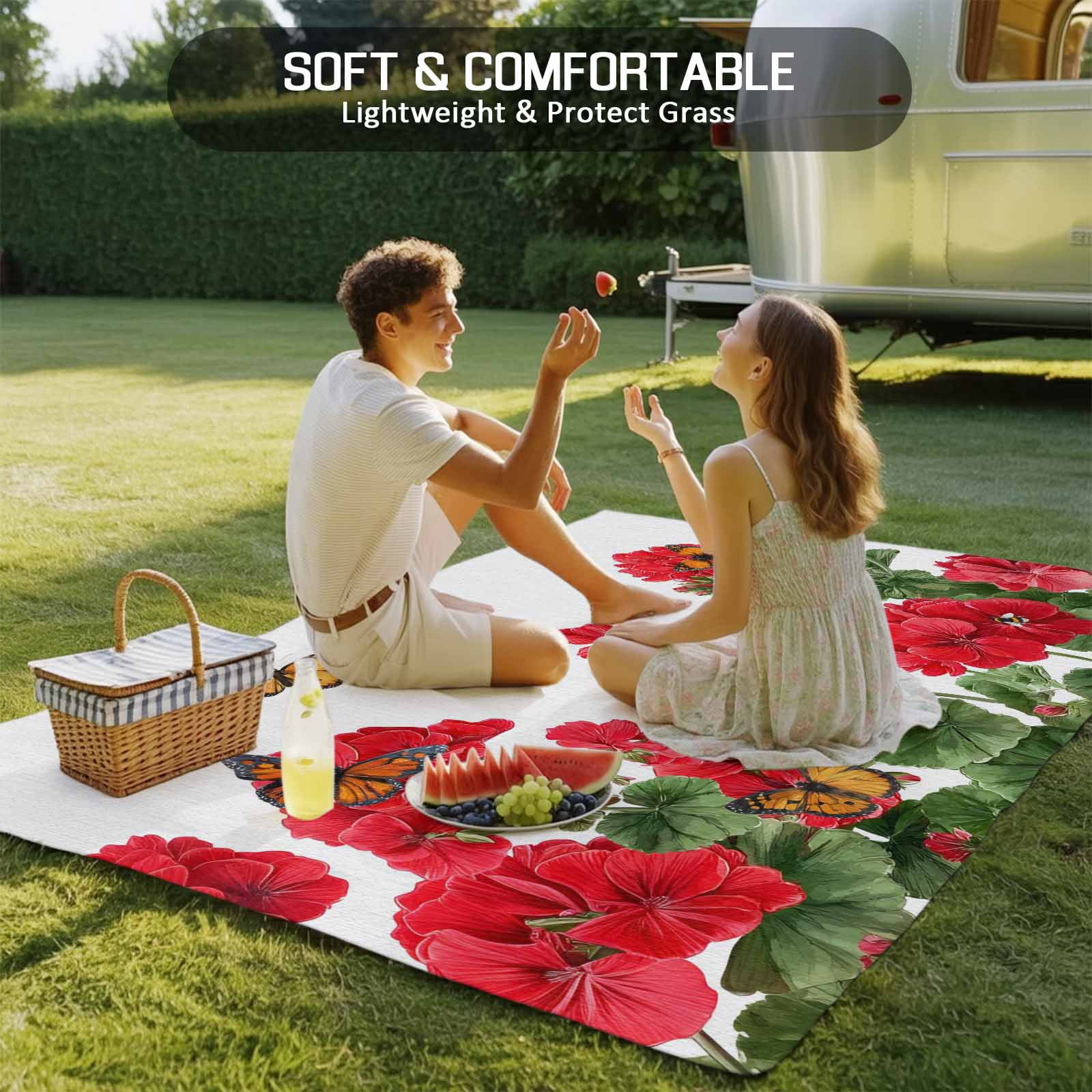 Red Spring Floral Outdoor Rug for Patio/Deck/Porch, Non-Slip Large Area Rug 4 x 6 Ft, Butterfly Farmhouse Indoor Outdoor Rugs Washable Area Rugs, Reversible Camping Rug Carpet Runner