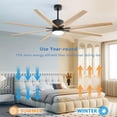 thumbnail image 3 of POPFAN 76 Inch Indoor Ceiling Fan with Dimmable 3 Color Led Light 8 Solid Wood Blades Remote Control Reversible DC Motor for Home, Black & Light Woodgrain, 3 of 8