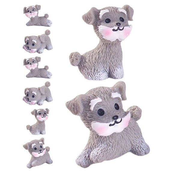 KALLORY 9pcs Miniature Schnauzer Puppy Resin Figurines Realistic Dog Statues For Cake Toppers Garden Decor And Unique