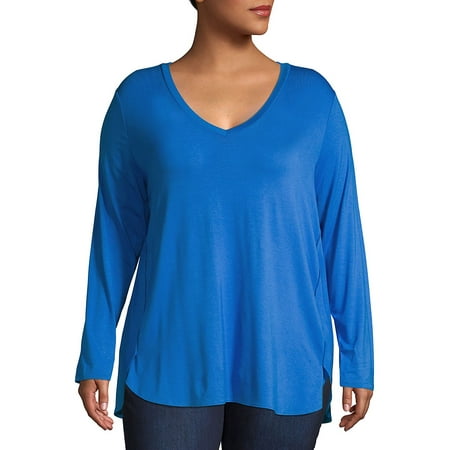 - Plus Long Sleeve V-Neck Side Slit Top