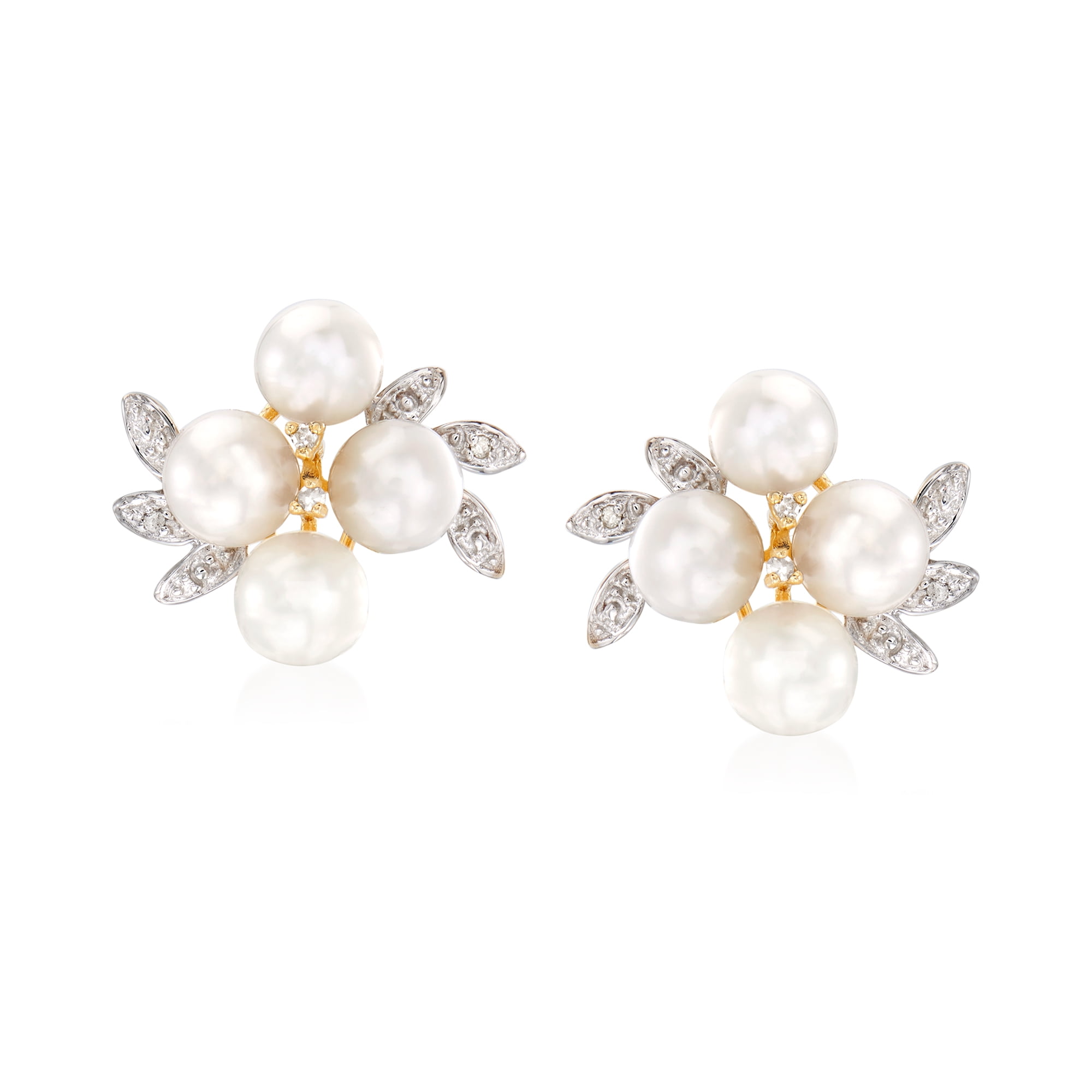 Ross-Simons 5.5-6mm Cultured Pearl Cluster Earrings With Diamond ...