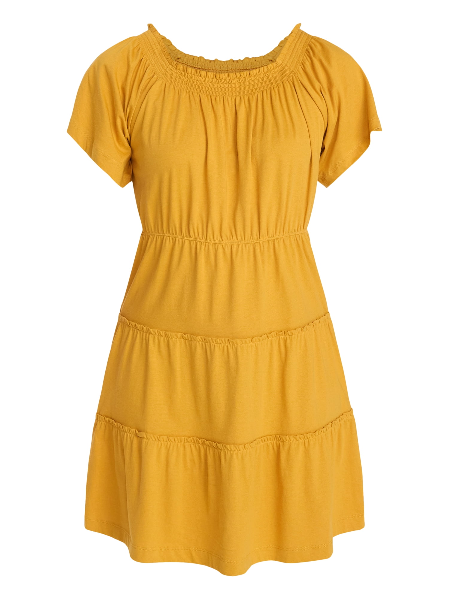 Time and Tru Women's Tiered Cotton Mini Dress with Flutter Sleeves, Sizes XS-XXXL