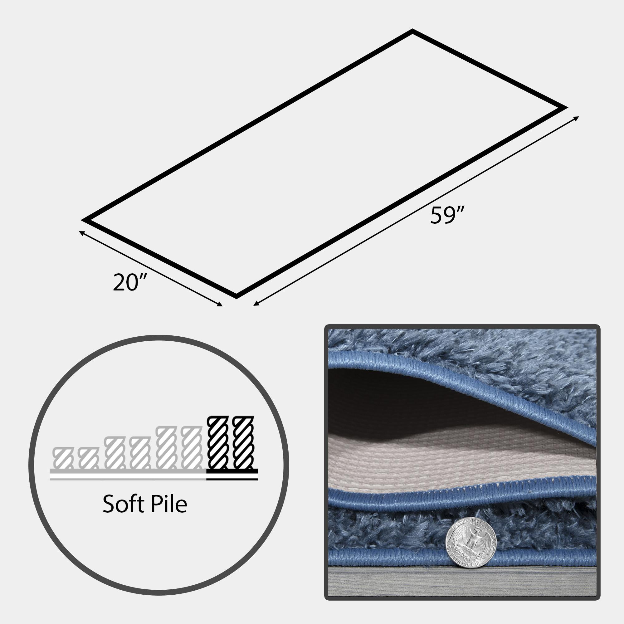 Ottomanson Comfort Non-Slip Rubberback Solid 2x5 Soft Indoor Runner Rug, 20" x 59", Turquoise Blue