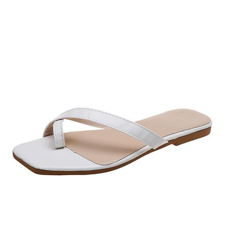 

Hvyes Flip Flops for Women Summer Square Open Toe Flat Sandals Casual Beach Outdoor Slippers