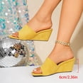 thumbnail image 5 of Women's Suede Wedge Slides Plus Size Square Open Toe Slip on Sandals Summer Solid Color Comfortable Footwear for Casual & Outdoor Yellow 9.5(43), 5 of 9