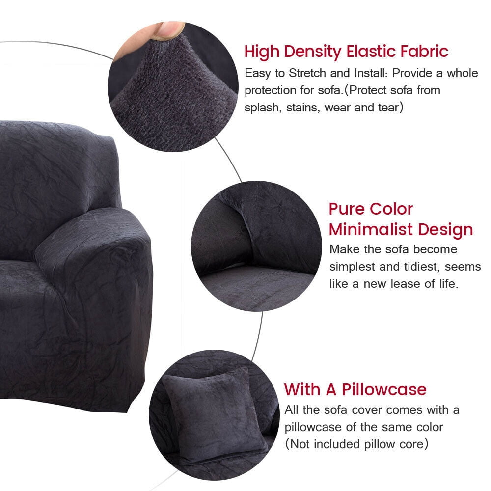 TOPCHANCES Thick Plush Sofa Covers, Stretch Couch Chair Slipcover, Non Slip Furniture Protector (Sofa Cover, Dark Gray)