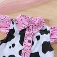 thumbnail image 6 of Suealasg Western Little Girl Outfit 1T 2T 3T 4T 5T 6T Kids Girls Summer Clothes Flying Sleeve Button Down Cow Print Shirt Denim Overalls Skirt Set, 6 of 8