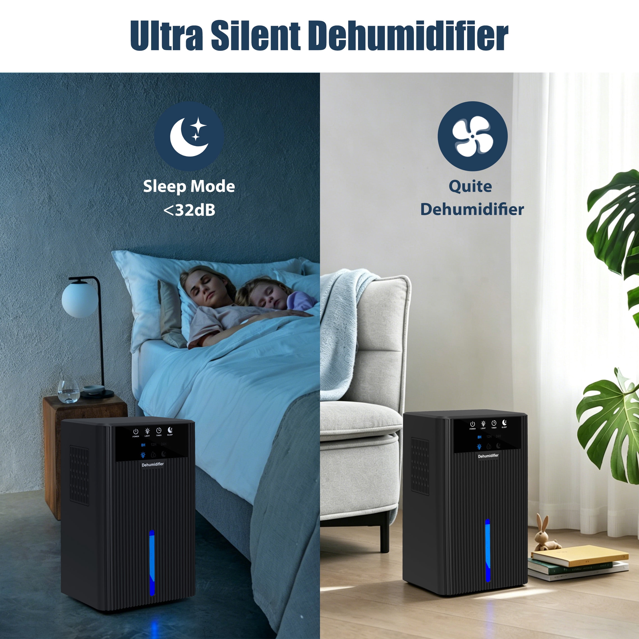 Cobectal Dehumidifier, 95oz Water Tank, 900 sq ft Coverage, Auto Shut-Off, 7-Color LED Light, Black