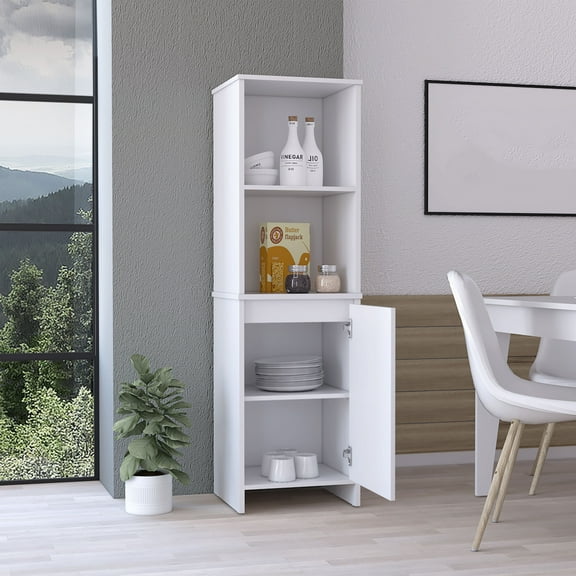 Xukmct Pantry Cabinet with 4 Shelves, Single Door Storage Cabinet for Living Room, Bathroom, White