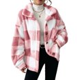 thumbnail image 3 of Fashion Fleece Plaid Jackets for Womens Casual Button Turndown Collar Long Sleeve Oversize Jacket Coat, 3 of 8