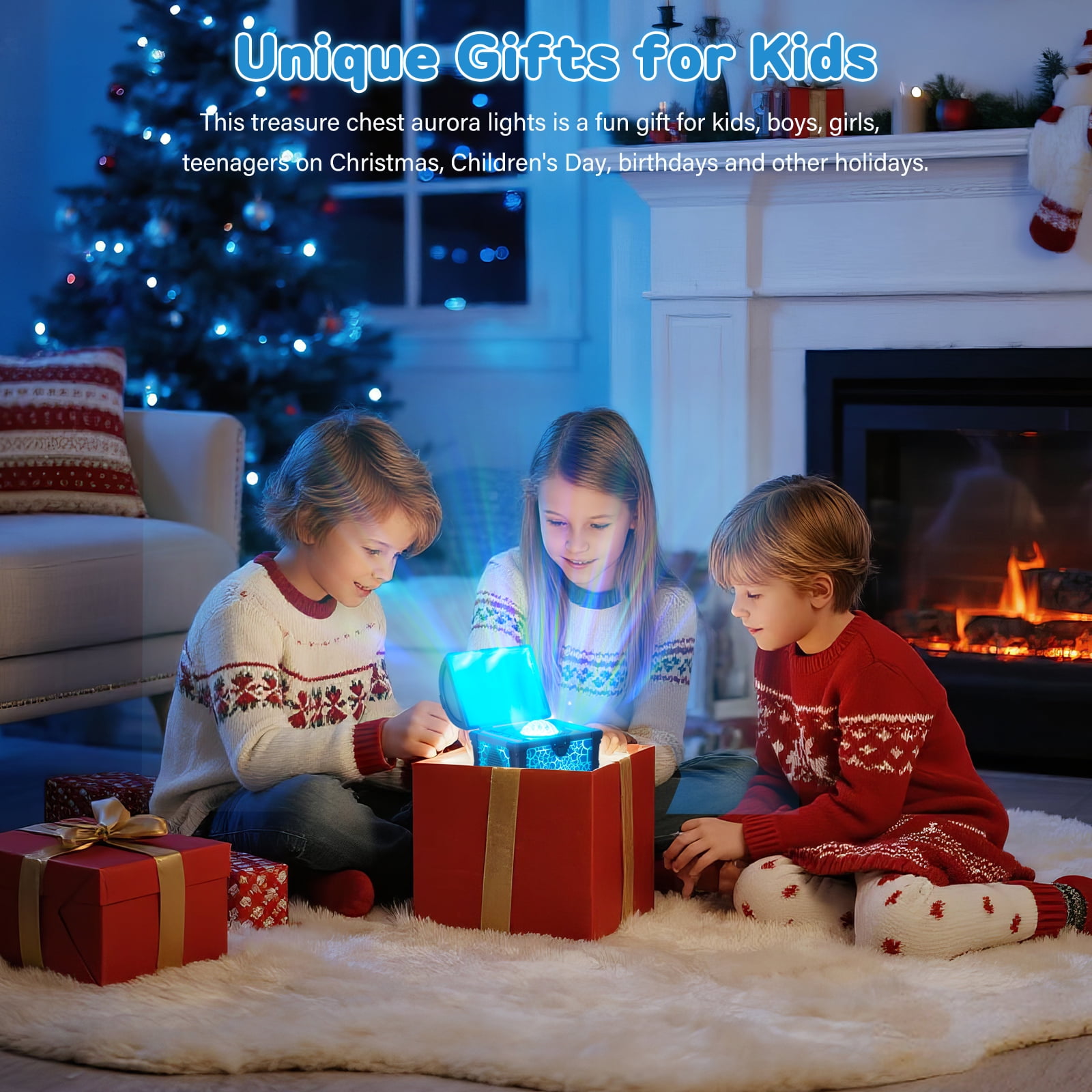 Northern Lights Projector, 7 Colors Treasure Chest Night Light Aurora Lights Projector with 8 Effects & Remote, Dimmable Galaxy Light Ambient Lighting for Bedroom, Gifts for Kids Teen Women
