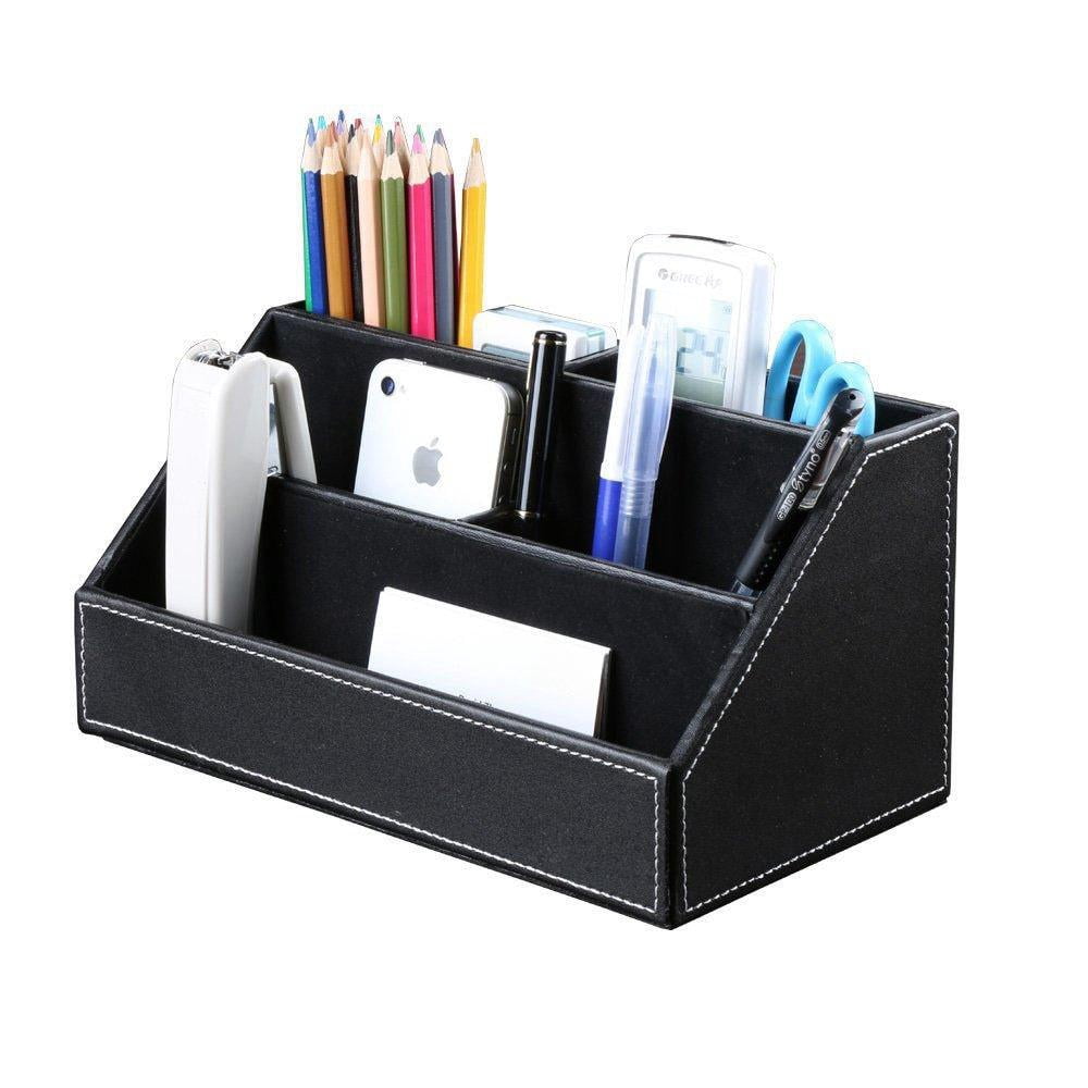 5pcs Desk Organizer And Accessories Set  Pu Leather Office Supplies With Multifunction Desktop Storage Box Tissue Holder Mouse Pad Note Paper Pencil For Black
